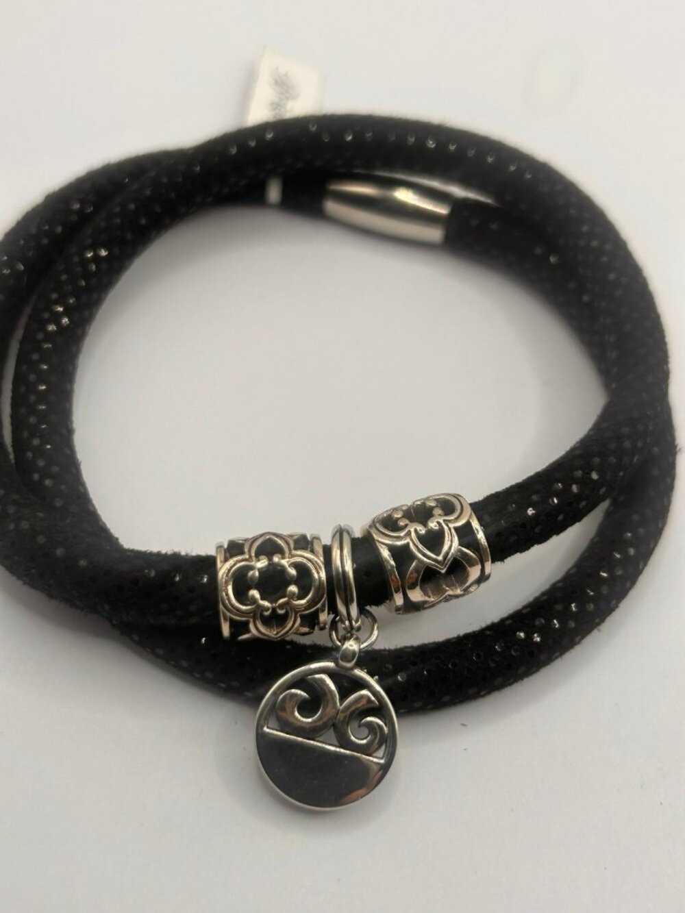 Brighton double sparkle black woodstock bracelet NWoutlet tag w/charms 18" md/lg